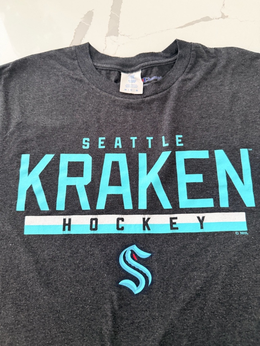 Champion Logo Tee - Charcoal with Blue Stitching